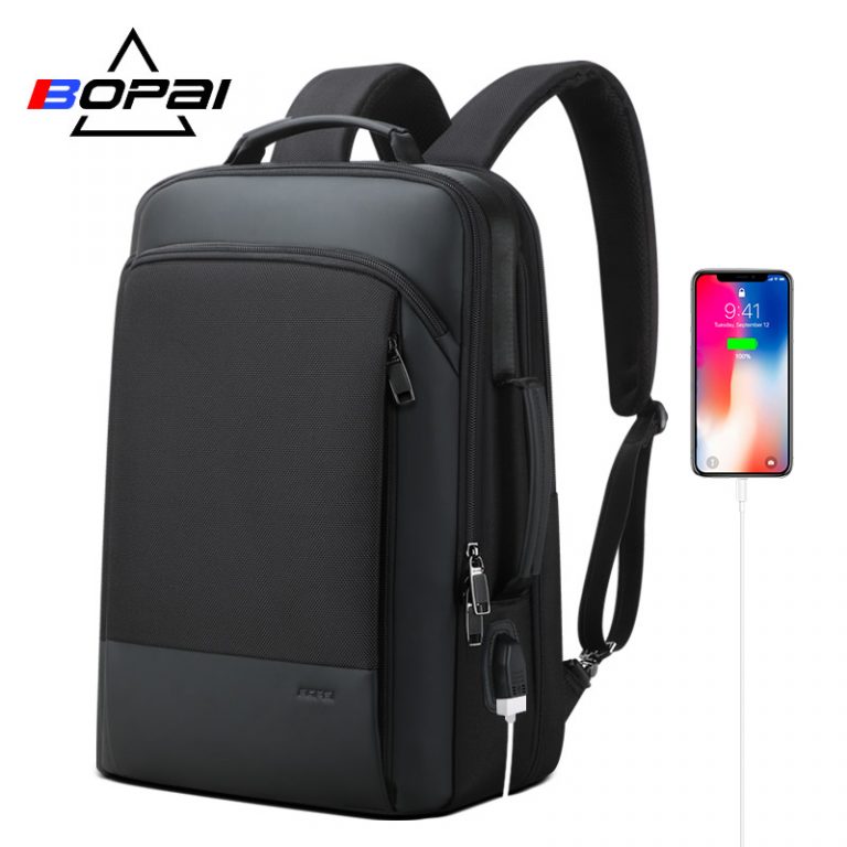BOPAI Anti-Theft Smart Laptop Backpack & USB Charging Luxury Leather ...